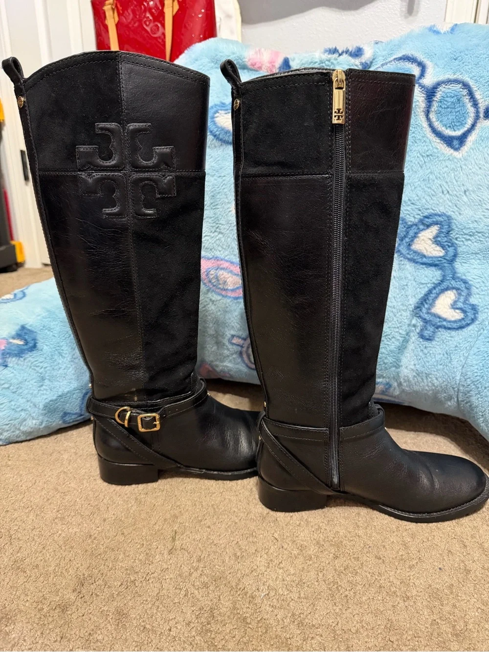Tory Burch Black Leather & Suede Over-the-Knee Riding Boots